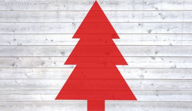 Beyaz ahşap kurulları ile kırmızı Noel ağaçları