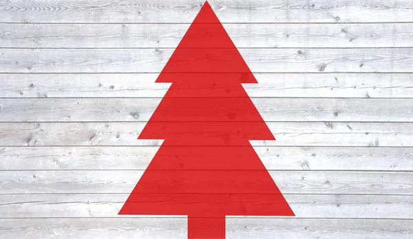 Белые деревянные доски с красными рождественскими деревьями — стоковое фото
