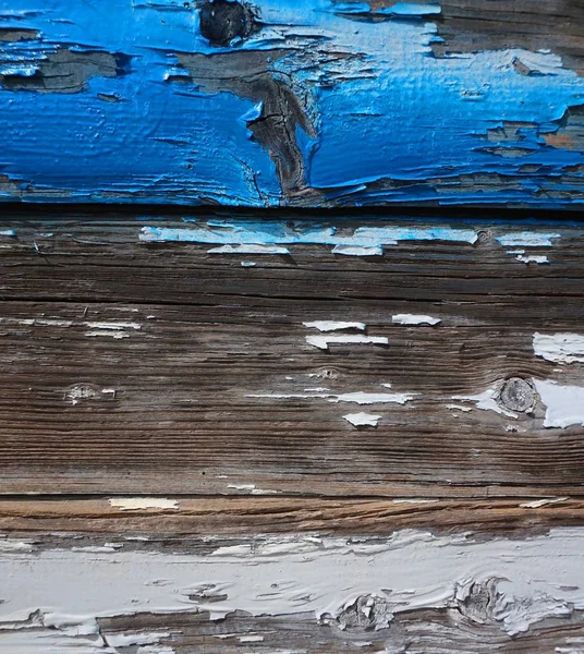 Stará Dřevěná prkna s omšelé modré a bílé barvy — Stock fotografie