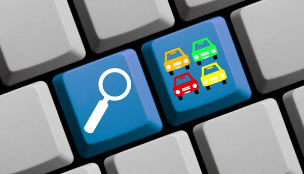 Wyszukiwanie samochodów online - klawiatury komputera — Zdjęcie stockowe