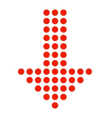 İzole kırmızı ok simgesi aşağı noktalardan yapılan