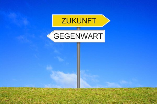 Signpost showing Present and Future german