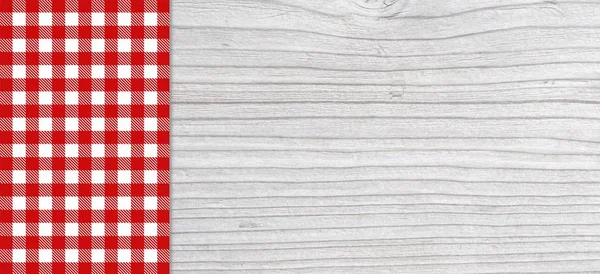 Traditionele licht grijs plank met rood tafellaken — Stockfoto
