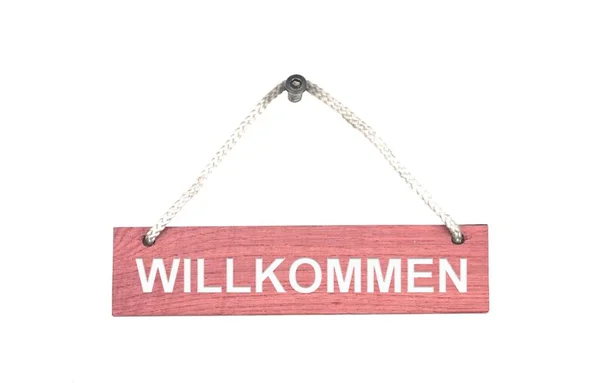 Holzschild mit Seil: Willkommen deutsch — Stockfoto