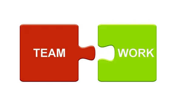 Puzzle Button red green: Teamwork — Stock Photo, Image