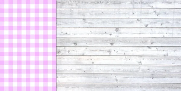 Traditionelle hellgraue Planke mit rosa Tischdecke — Stockfoto