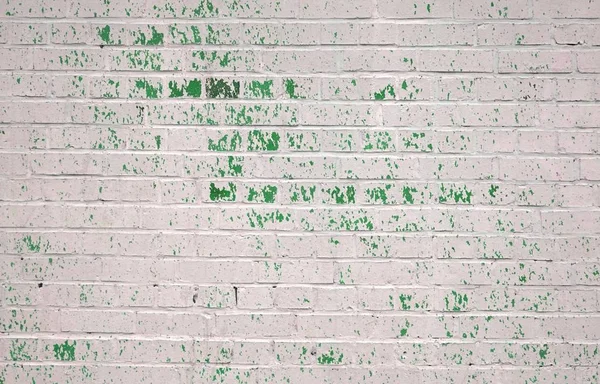 Old white brick wall with green spots — Stock Photo, Image