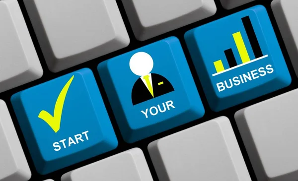 Blauwe toetsenbord van de Computer: Start uw bedrijf — Stockfoto
