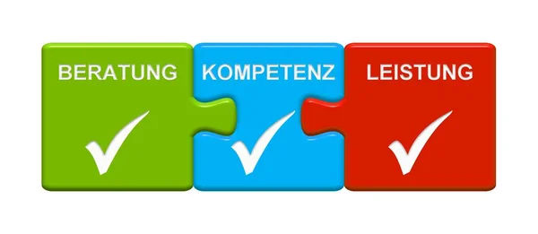 3 puzzel knoppen weergegeven: Consulting Expertise prestaties Duits — Stockfoto