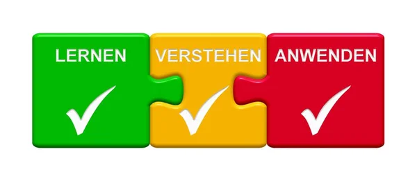 3 Puzzle Buttons showing Learn Understand Apply german — Stock Photo, Image