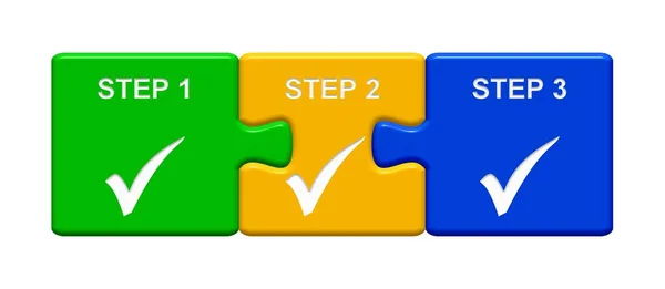 ステップ 1、2、3 を示す 3 つのパズルのボタン — ストック写真