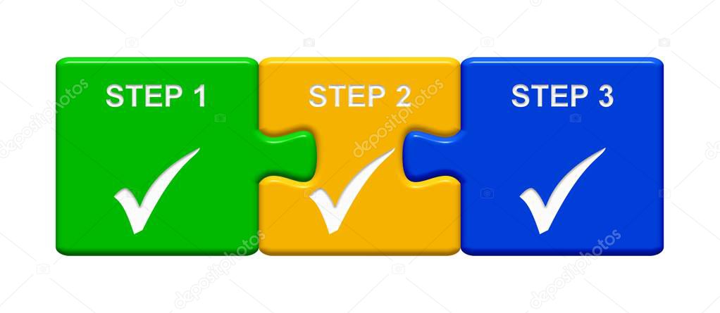 3 Puzzle Buttons showing Step 1, 2, 3