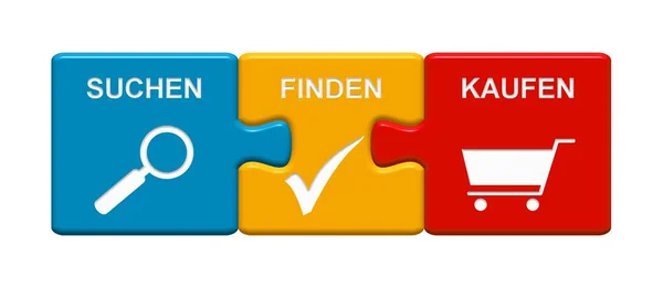 3 Puzzle Buttons showing Search Find Buy german — Stock Photo, Image