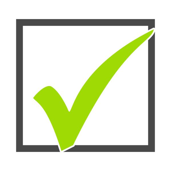 Green tick symbol in a box