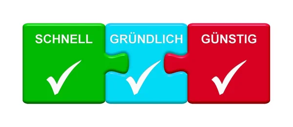 3 pussel knappar visar snabbt grundlig billiga tyska — Stockfoto