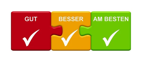 3 Puzzle Buttons showing Good Better Best german
