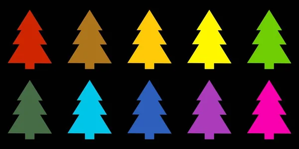 Colorful christmas trees on black background — Stock Photo, Image