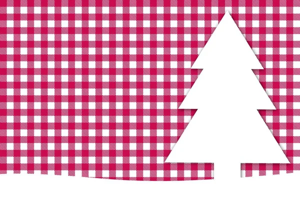 Noel ağacı ile kırmızı beyaz masa örtüsü — Stok fotoğraf