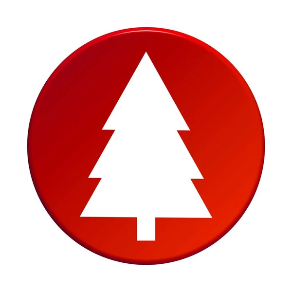 Рождественская ёлка на красной кнопке — стоковое фото