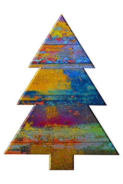 Weathered colorido árbol de Navidad de madera azul naranja amarillo — Foto de Stock