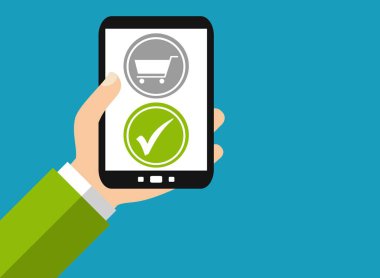 Smartphone: Online alışveriş - düz tasarım