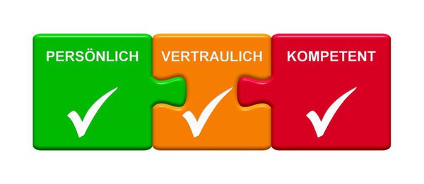 3 кнопки-головоломки, показывающие персональный конфиденциальный немецкий язык
