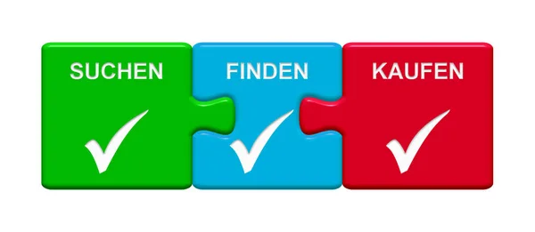 3 Puzzle Buttons showing Search Find Buy german — Stock Photo, Image