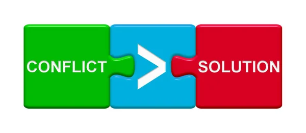 3 Puzzle Buttons showing Conflict and Solution — Stock Photo, Image