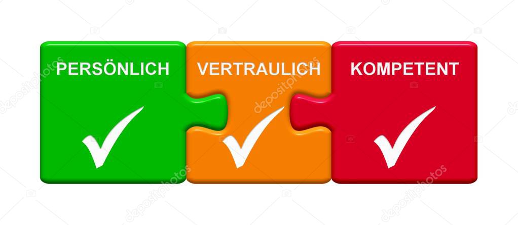 3 Puzzle Buttons showing Personal Confidential Capable german