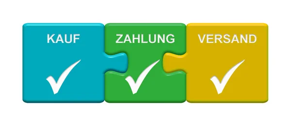 3 Puzzle Buttons showing Buying Payment Shipping german — Stock Photo, Image