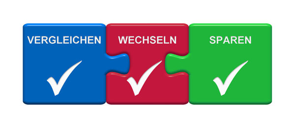 3 Puzzle Buttons showing Compare Change Save Money german