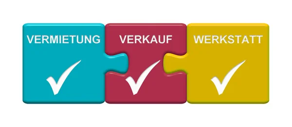 3 puzzel knoppen weergegeven: Verkoopmanager reparatiewerkplaats Leasing Duits — Stockfoto