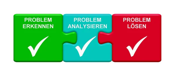 3 puzzel knoppen weergegeven: herkennen probleem analyseren probleem oplossen probleem Duits — Stockfoto