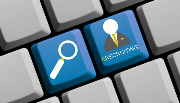 E-Recruiting online - Blue keyboard — Stock Photo, Image