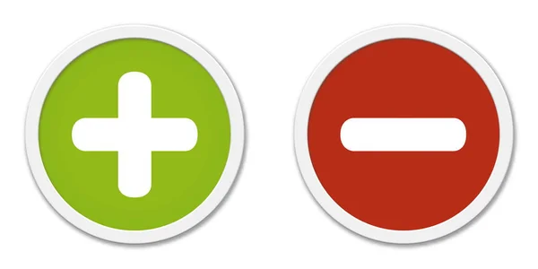 Botões Plus e Menos verde e vermelho — Fotografia de Stock