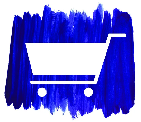 Pinceladas azules sucias pintadas a mano con icono de la tienda —  Fotos de Stock