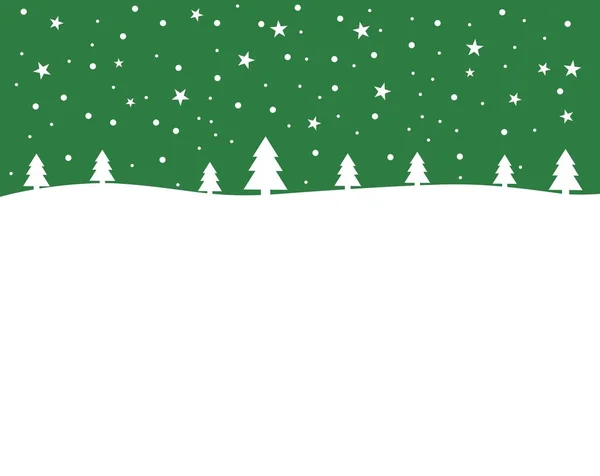 Beyaz kış manzaralı yeşil Noel arkaplan kartı — Stok fotoğraf