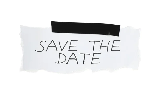 Save the Date on white paper with black tape — Stock Photo, Image