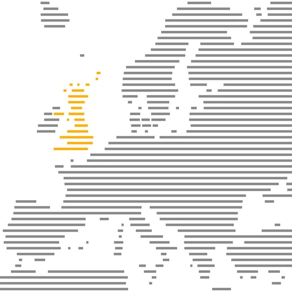 Büyük Britanya gri ve turuncu çizgilerle Avrupa haritasında — Stok fotoğraf