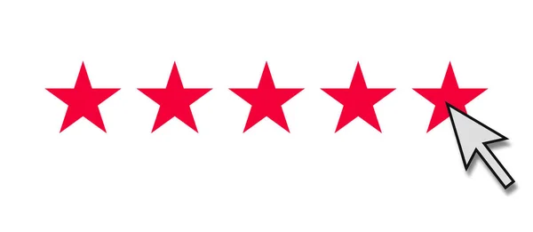 顧客満足度-マウスの矢印で評価5つの赤い星 — ストック写真