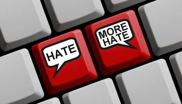 Odio y Más Odio - Concepto de odio en el teclado rojo de la computadora — Foto de Stock