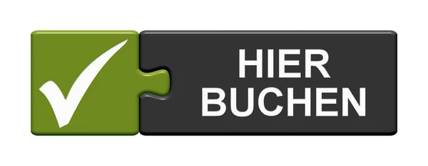 Puzzle Button πράσινο μαύρο: Κάντε κράτηση εδώ Γερμανικά — Φωτογραφία Αρχείου