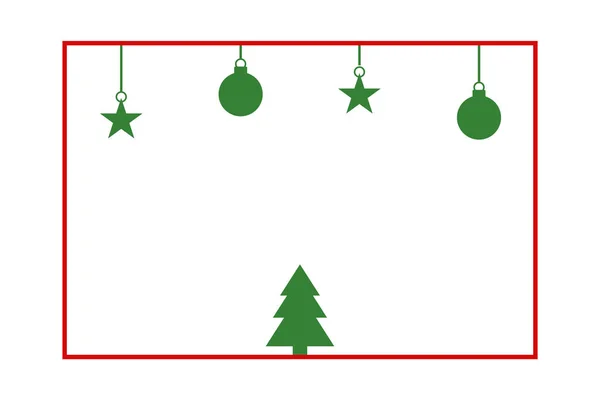 Simple carte de Noël rouge vert avec cadre blanc et décoration — Photo