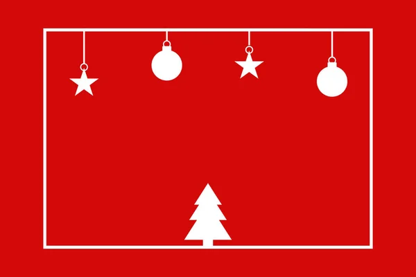 Einfache rote Weihnachtskarte mit weißem Rahmen und Dekoration — Stockfoto