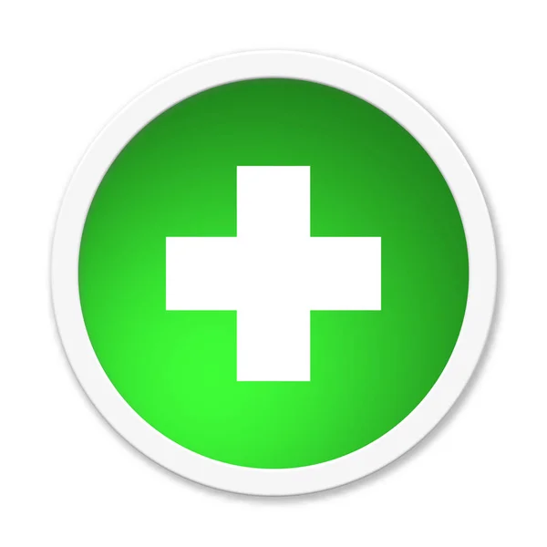 Green Button and plus or cross icon with white color — Stock Photo, Image