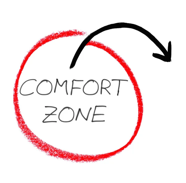 Comfort Zone - kézzel írott szöveg nyíllal és piros körrel — Stock Fotó