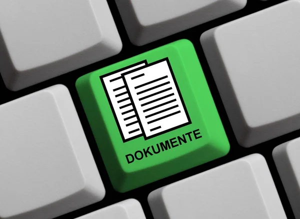 Online Dokument på tyska språket på grön dator tangentbord — Stockfoto