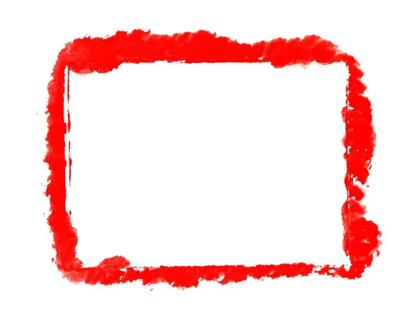 Marco rojo pintado a mano con cepillo rojo sucio sobre fondo blanco — Foto de Stock