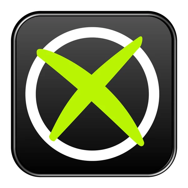 黑色按钮和白色绿色图标：交叉 — 图库照片