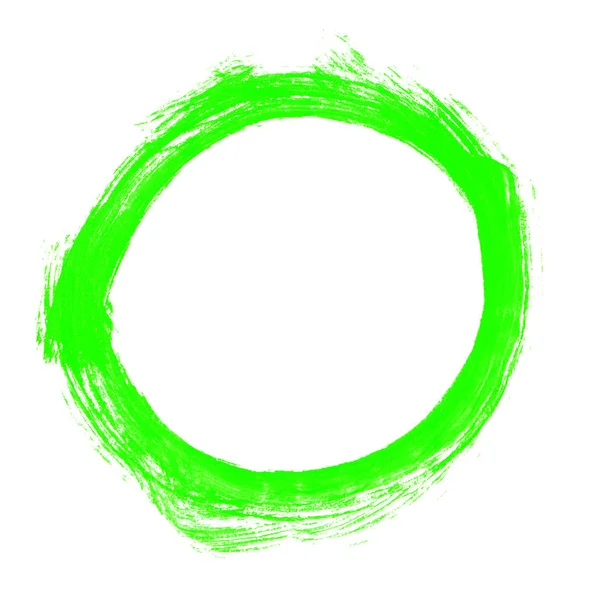 손으로 그린 밝은 녹색 페인트 칠 원 이 흰색 배경에 있다 — 스톡 사진